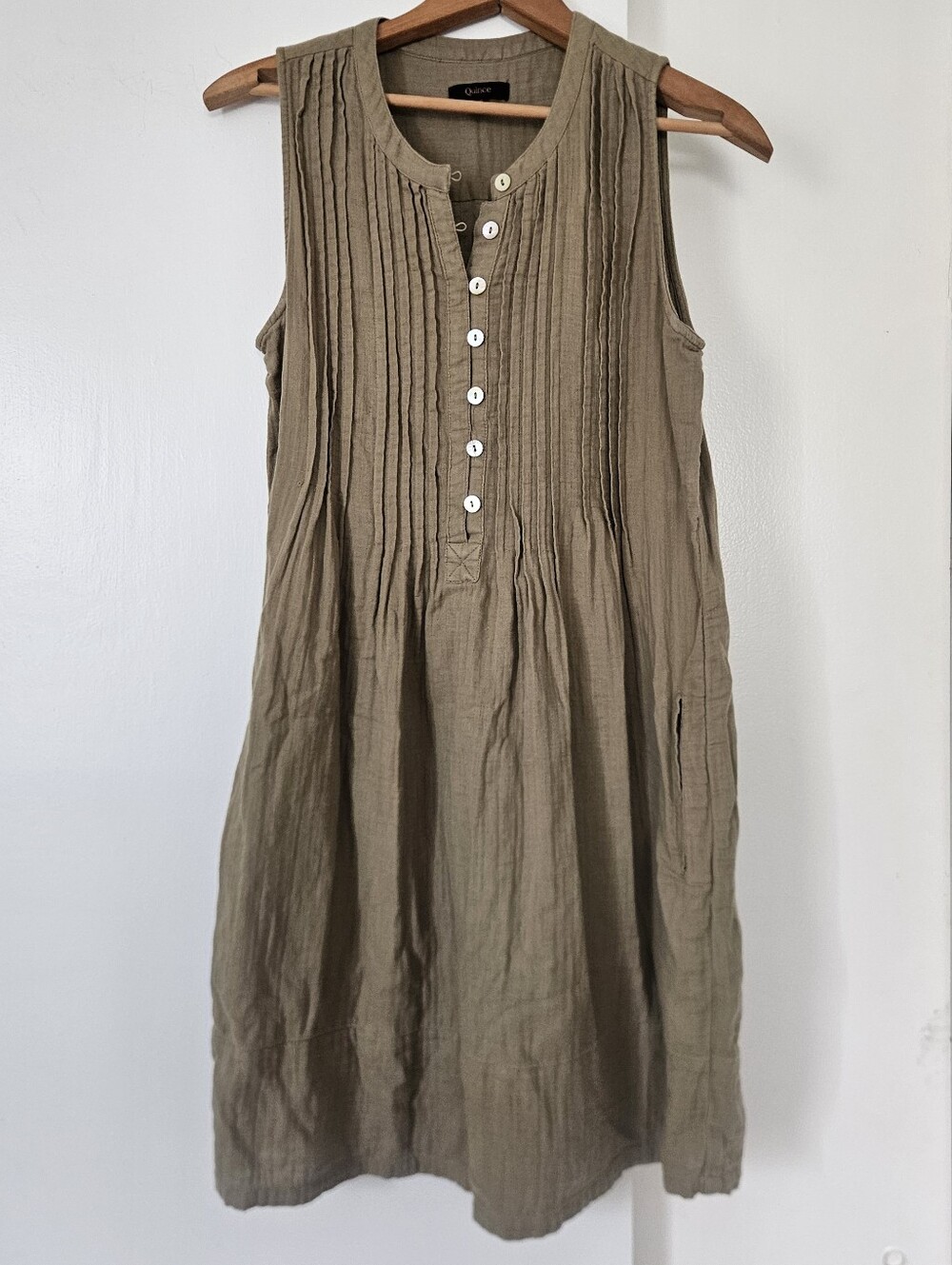 Quince Womens Organic Cotton Gauze Sleeveless Swing Dress XS Boho Earthy Natural